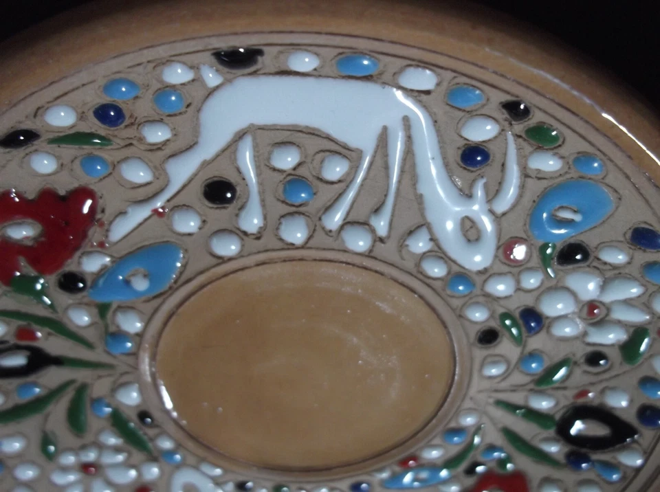 Plato redondo pequeño de cerámica de mosaico griego de colección hecho a mano... - Imagen 2 de 4