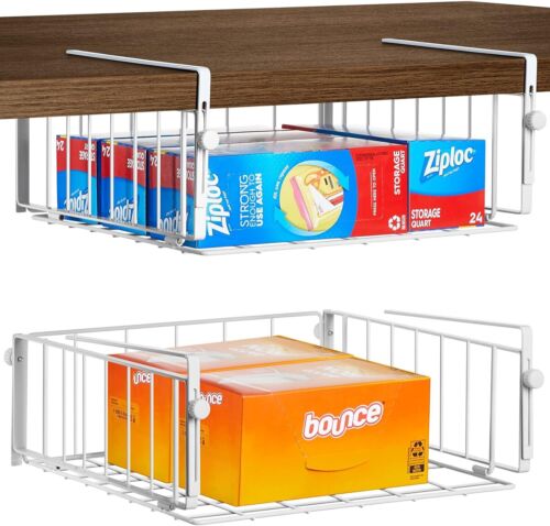 2 Pack Hanging Under Shelf Storage Basket,Adjustable Under Cabinet Add-on Racks