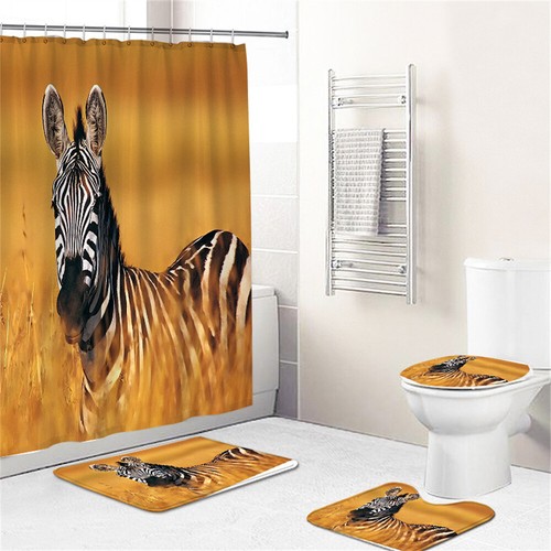 3D Wolf Shower Curtain Set Bathroom Rug Non-Slip Horse Bath Mat Toilet Lid Cover - Picture 18 of 40