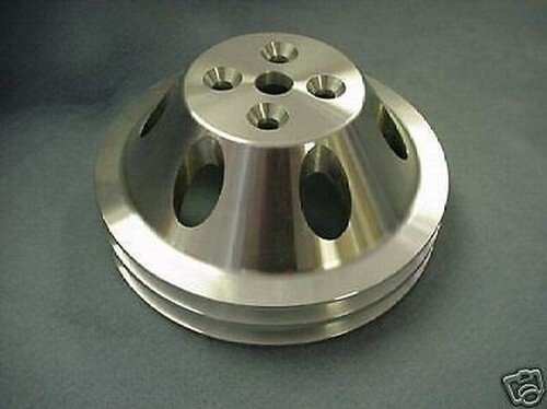 Small Block Chevy Polished Aluminum Water Pump Pulley short double groove billet - Picture 2 of 3