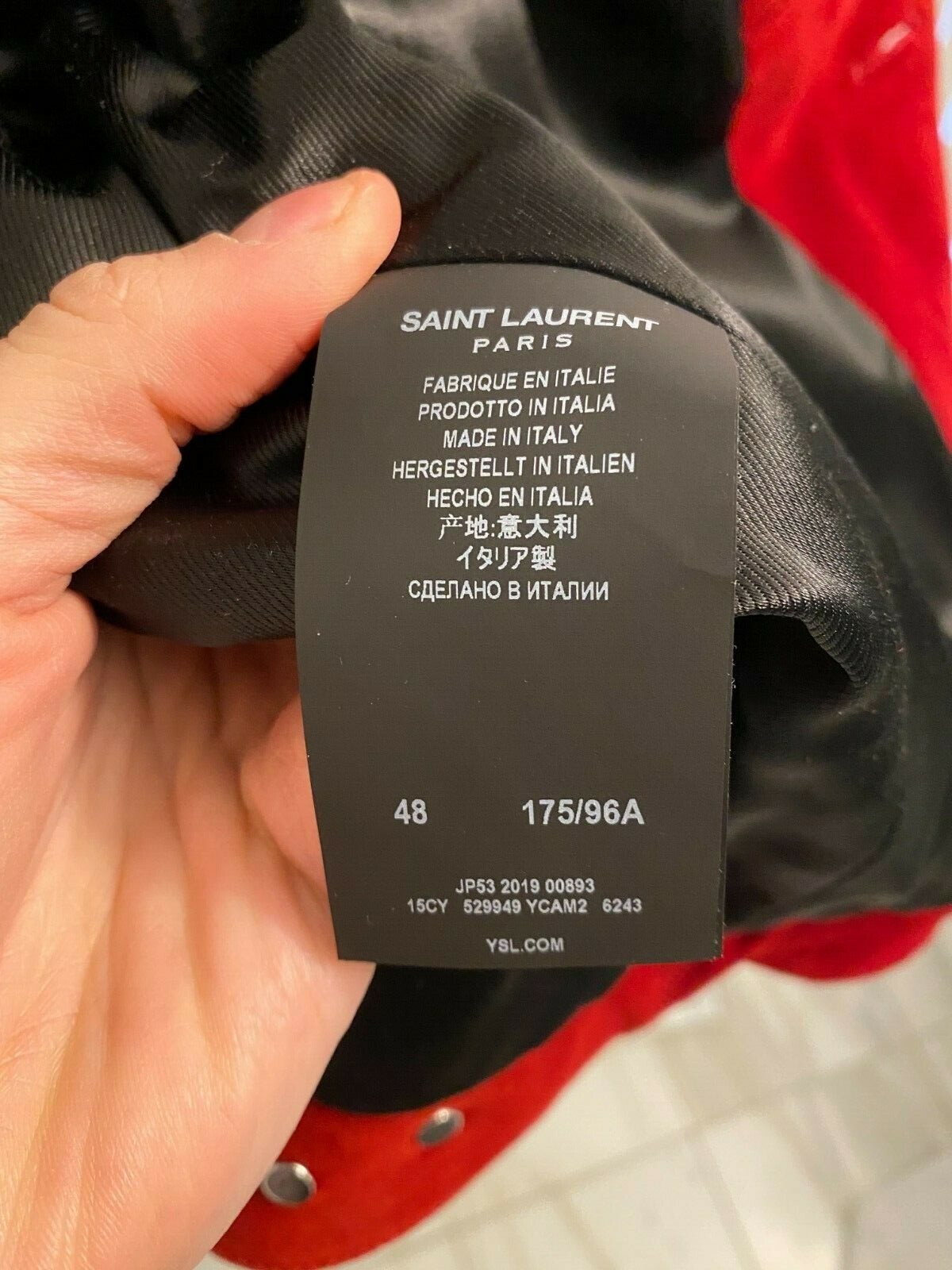 Giacca in pelle scamosciata rossa Saint Laurent taglia 48