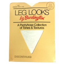 Leg Looks By Burlington White Damask Lace Textured Pantyhose Medium Nylon USA