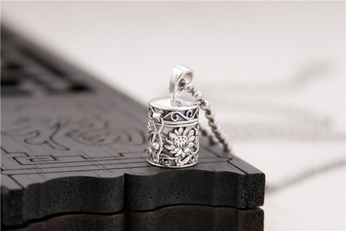 Mini Budismo Caja de Oración de Loto Colgante Medallón de Plata Esterlina 925 A2532 - Imagen 3 de 15