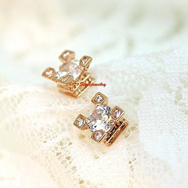 Rose Gold Filled Made with Swarovski Crystals Eiffel Tower Stud Earring XE42 - image 3 of 4