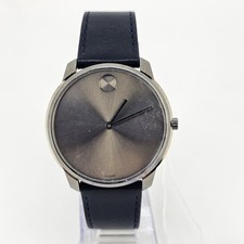 Movado Bold Men's Watch 42MM Gray Dial Dark Blue Leather Bands New Battery