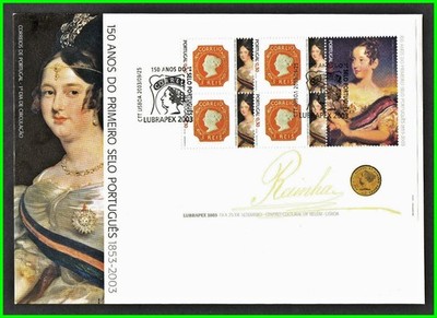 PORTUGAL 2003 - FDC C/ BLOCO 1º SELO PORTUGUÊS D. MARIA II - MNH
