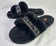 Puma Fuzzy Sandals Black Women's Size 8 Faux Fur Slides