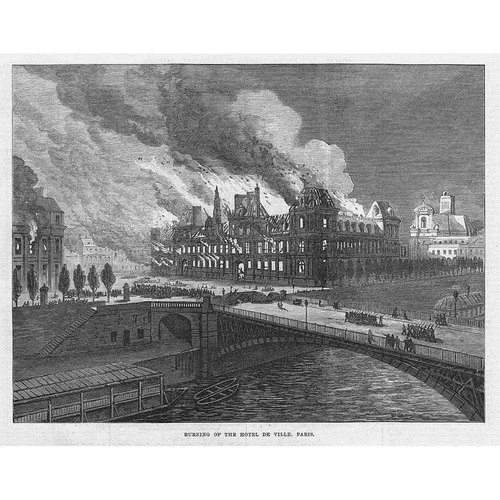 PARIS COMMUNE Burning of the Hotel de Ville - Antique Print 1871
