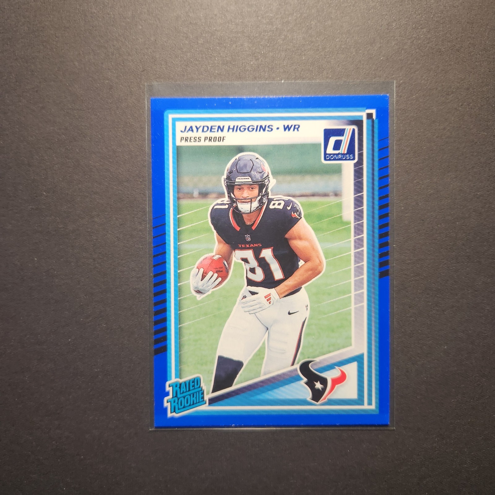 2025 Panini Donruss Rated Rookie Jayden Higgins #334 Press Proof Blue (RC)