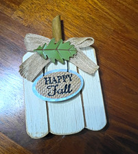 Happy Fall White Wood Pumpkin Shelf Sitter Rustic Farmhouse Autumn Decor