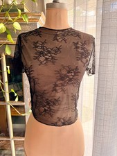 Black Sheer Lace Crop Top Boho Festival Goth Romantic Whimsigoth Dark Fairy M