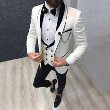 Business Men Suit Shawl Laple 3pcs Jacket Vest Pants Single Breasted Regular Fit