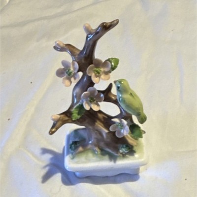 Enesco Bone China Bird on Flowering Tree Figurine Glossy 1980 Vintage