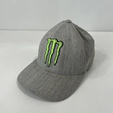 Monster Energy Drink Flex Fit Hat Y2K Streetwear Gray Embroidered Logo Size S/M