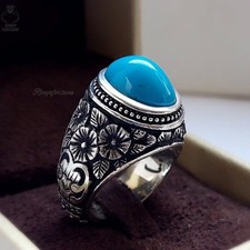 Authentic Neyshabur Turquoise Ring Feroza 925 Sterling Silver Men's Jewelry
