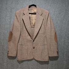 Vintage Pendleton Blazer Brown Wool Tweed Elbow Patches Virgin Wool USA Sz 44R