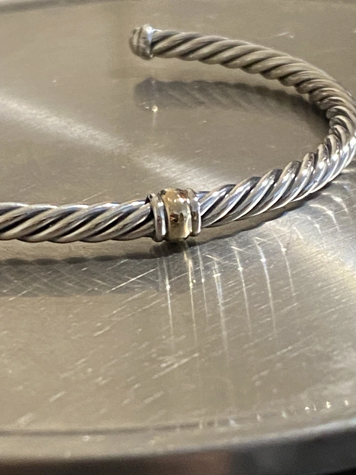 David Yurman 4mm Cable Flex Sterling Silver and Gold 14k bracelet - Image 2 of 4