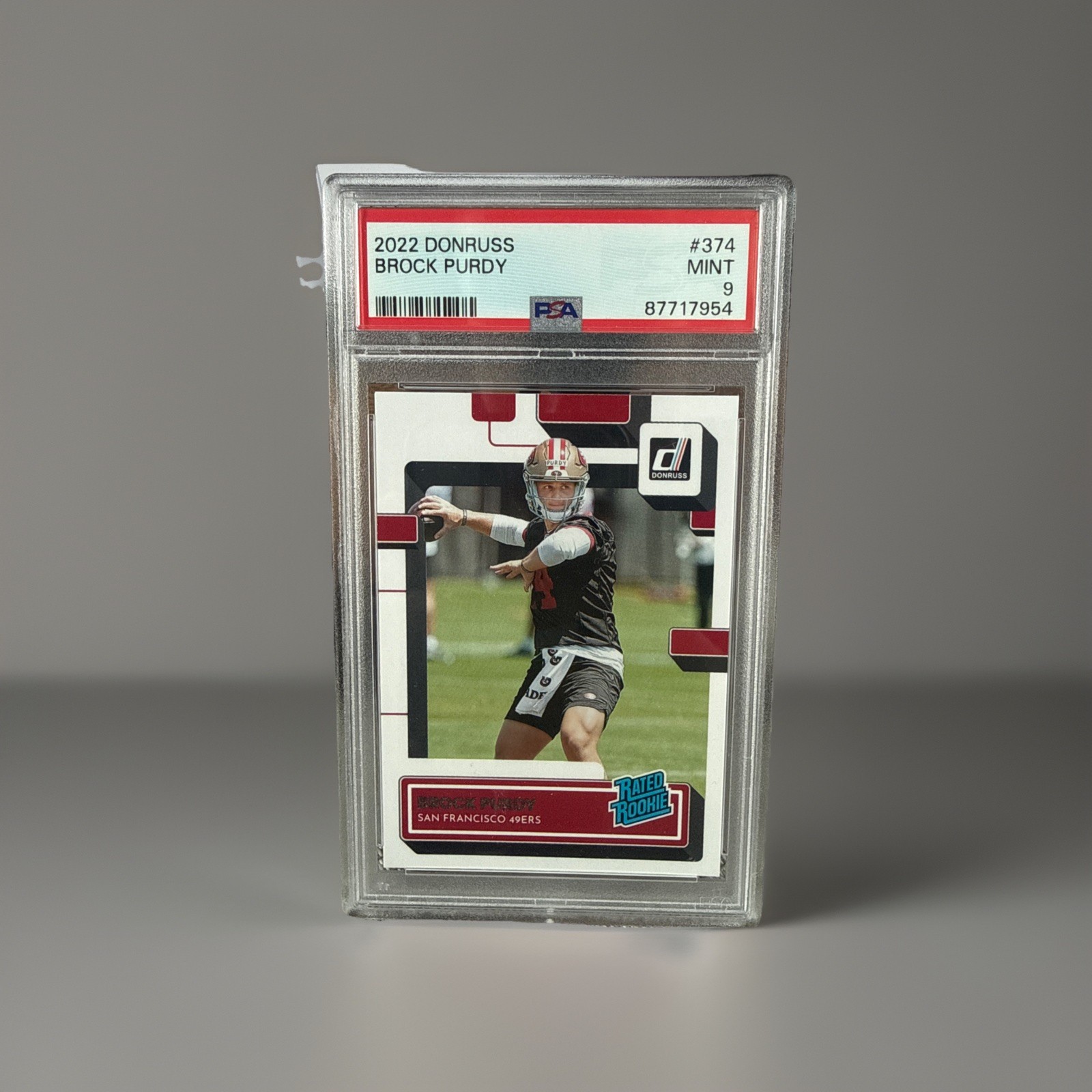 2022 Panini Donruss Brock Purdy Rated Rookie Card No 374 (49ers) PSA MINT 9