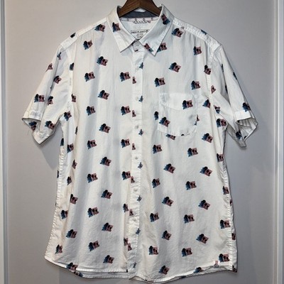 Free Planet Mens American Flag Print Short Sleeve Button Shirt White XL EUC