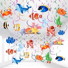 54 Pcs Under The Sea Party Decorations Ceiling Hanging Swirls Ocean Party Decora