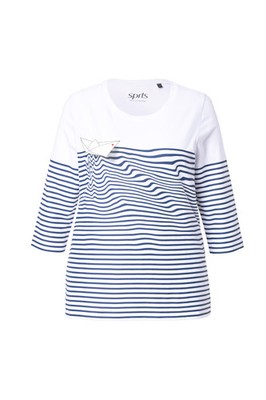 Ulla Popken Damen große Größen Shirt Ringel Papierboot U Boot Ausschnitt