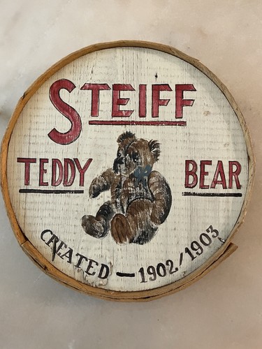 VTG Steiff Teddy Bear Hand Painted Sign By Pat Little 1985