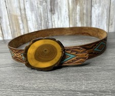 Vintage TOOLED Buckled BeltSOUTHWESTERN Leather Native INDIAN Belt Size 36