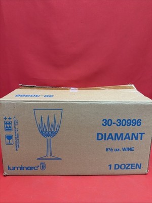 Vintage Luminarc Diamant Wine Glasses 6.5 oz Set of 12 Original Box USA