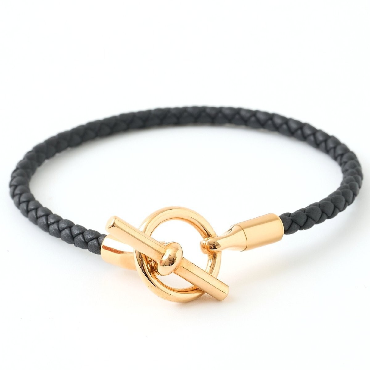 HERMES Leather Bracelet Grenat Bangle Swift Leather GP Black Pink Gold Hardware