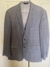 Mens Jos. A. Bank Tailored Fit Blue Linen Blend Sport Coat Jacket Size 46 L