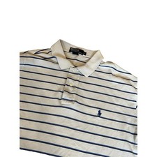 Men's Polo Ralph Lauren White Striped Cotton Polo Short Sleeve Shirt XL
