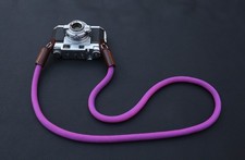 Purple Climbing Rope Camera Strap   Brown Leather Cylinder Edition