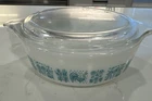 Vintage Pyrex Amish Butterprint # 471 1pt Turquoise & White Casserole Dish w/Lid