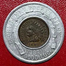 VINTAGE ADVERTISING ENCASED CENT WORLD'S FAIR ST. LOUIS, MO 1904 LUCKY PENNY!