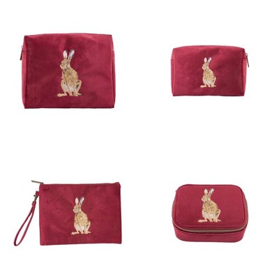 Wrendale Samt Kosmetiktasche Kosmetiktasche Accessoire Etui GOLDEN HOUR HARE WINE