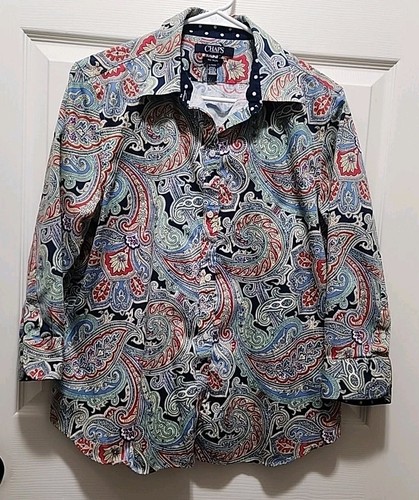 Chaps Women's XL Paisley Long Sleeve Button Down Shirt Blouse Colorful Print