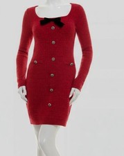 BCX Juniors' Red Square-Neck Bow Long-Sleeve Sweater Dress Size: XS