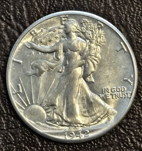 1942-P  Walking Liberty Half Dollar AU+ Bright White