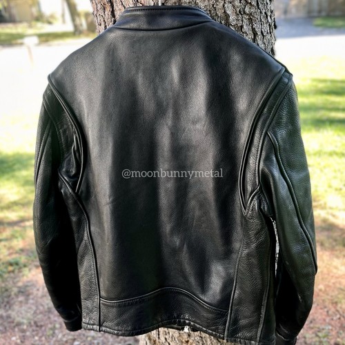 Natal Vintage Leather Cafe Race Biker Moto Jacket Motorcycle Black Punk 38 Small - Picture 2 of 16