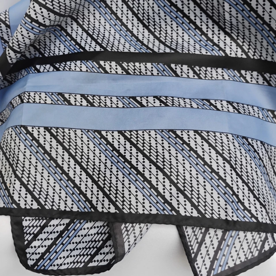 Women's Silk Square Head Scarf Neckerchief Navy Blue White Dots Geometric 27"  - Image 2 of 3