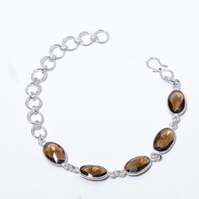 Smokey Quartz Gemstone Silver Plated Handmade Adjustable Bracelet 7.99" B40