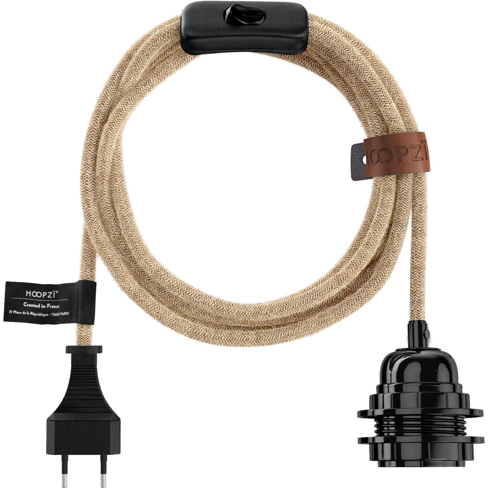 Fil électrique en tissu 4,5M aspect lin naturel pour luminaire haut de gamme
