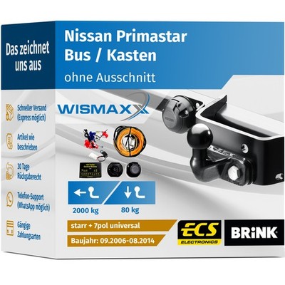 ANHÄNGERKUPPLUNG für Nissan Primastar 06-14 starr BRINK +7pol E-Satz ABE