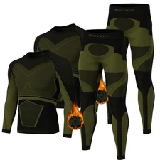 2 Sets Thermal Underwear Men Long Johns Base Layer Fleece Lined Green Small Size