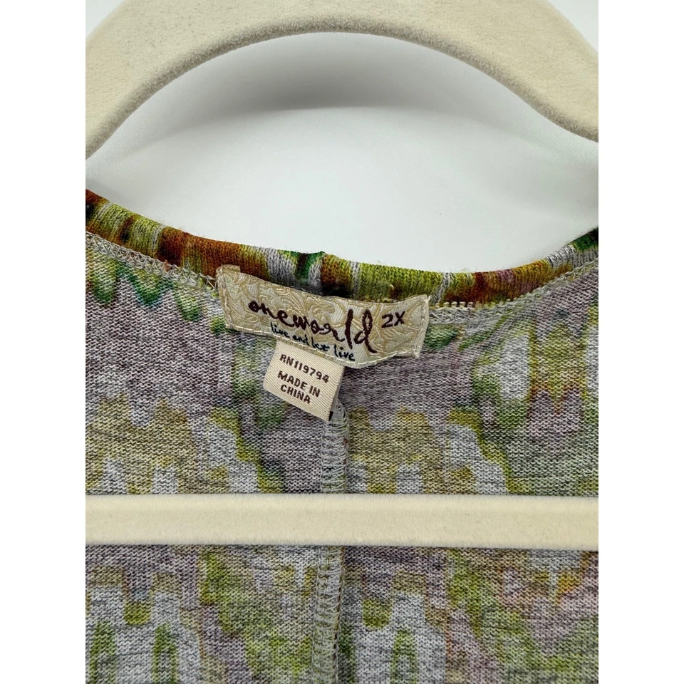 OneWorld 2X Multicolor Aztec Boho Open Front Cardigan Knit Fall Layer - Image 4 of 4