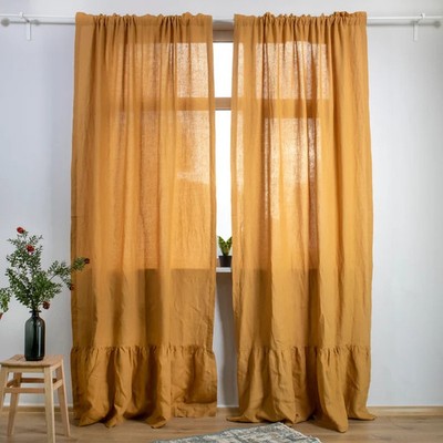 RUFFLED Linen Curtains with rod pocket 17 COLOR 100% Natural European Linen Farm