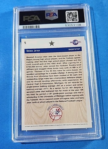 1992 UPPER DECK MINOR LEAGUE #5 DEREK JETER PSA 8  - Picture 2 of 2