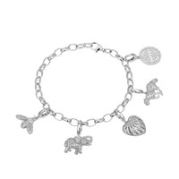 Cavill Sterling Silberarmband 925 Mit 1,78Ct Zirkon Charm Biene Elefant