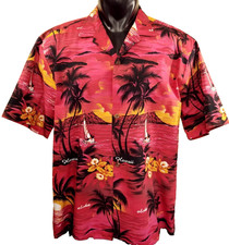 ROYAL CREATIONS Aloha Hawaiian Red Sunset Cotton Button Front S/S Shirt Sz XL