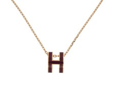 NEUF COLLIER PENDENTIF HERMES POP H LAQUE VIOLET & DORE + CHAINE PLAQUE OR 470€